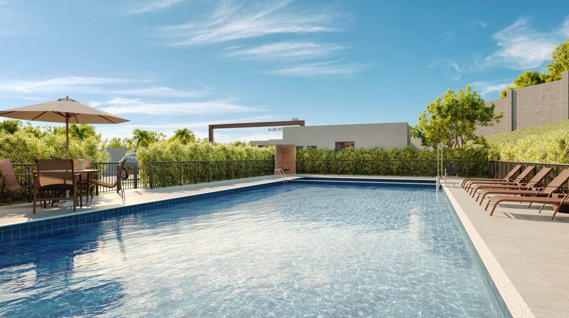 Piscina adulto com espreguiçadeiras do Torres di Villa